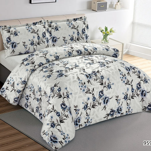Floral bedding set on a bed in a bedroom