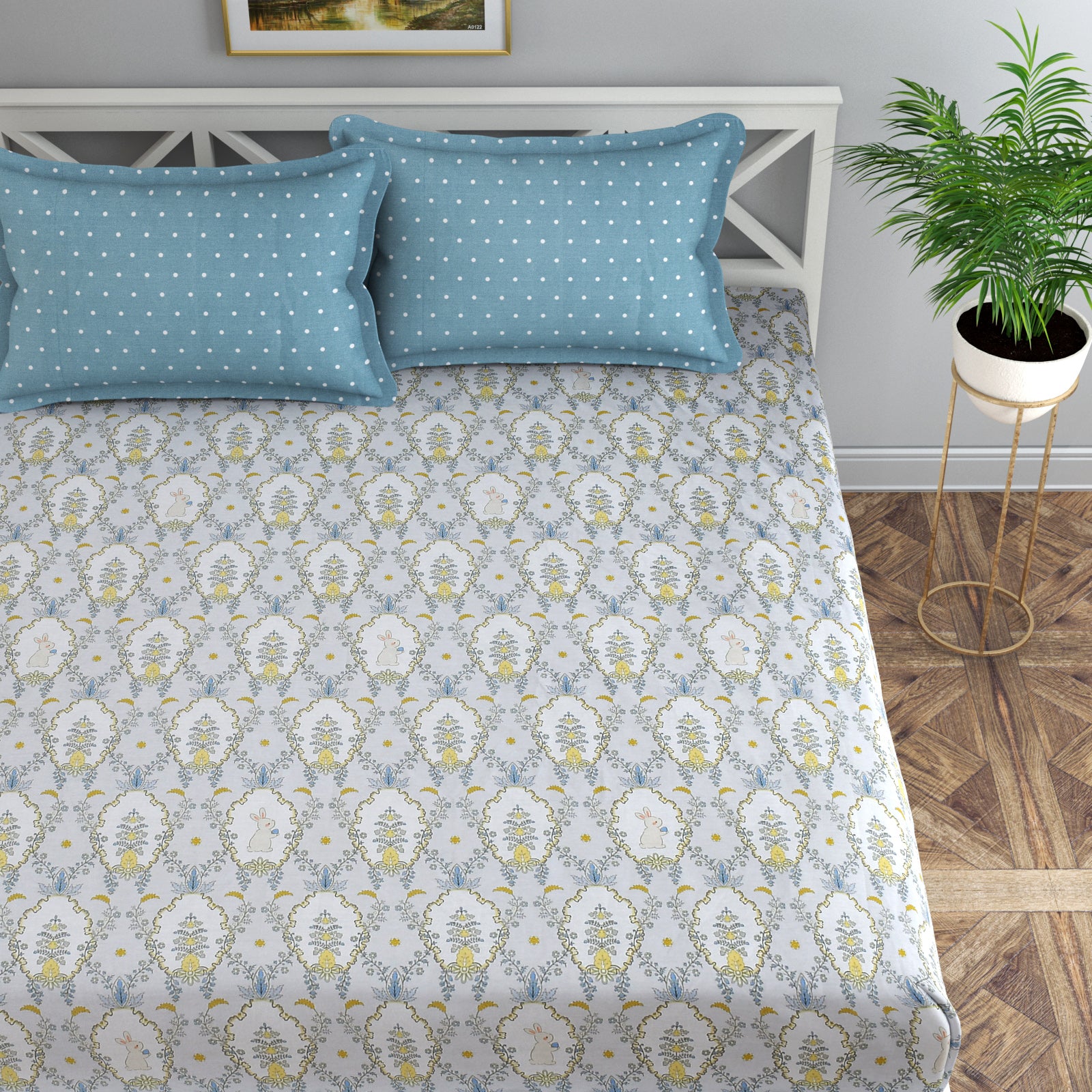 Vision Fitted Bedsheet with 2 King Size Pillow Cover for Double Bed