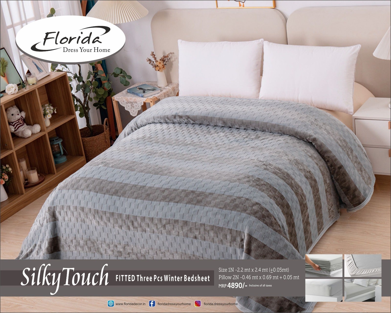 Silky Touch King Size Warm Fitted Bed Sheet for Winter by Florida