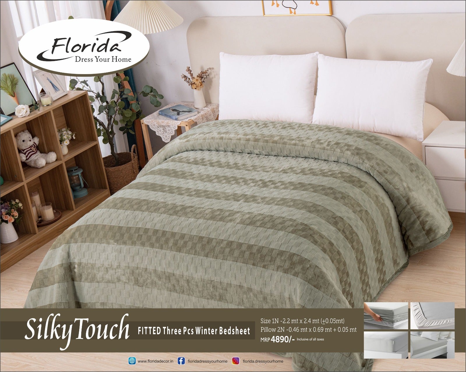 Silky Touch King Size Warm Fitted Bed Sheet for Winter by Florida