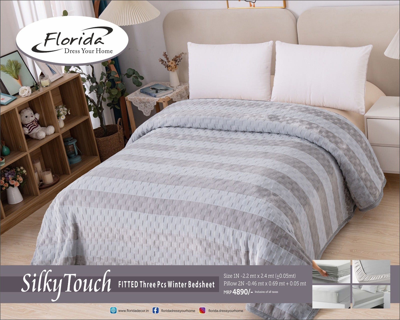 Silky Touch King Size Warm Fitted Bed Sheet for Winter by Florida